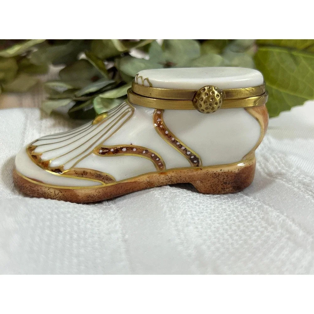 Limoges Peint Main Hand Painted golf shoe trinket box France